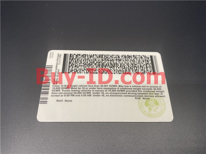 North Dakota State ID Card scannable fake id fake driving license