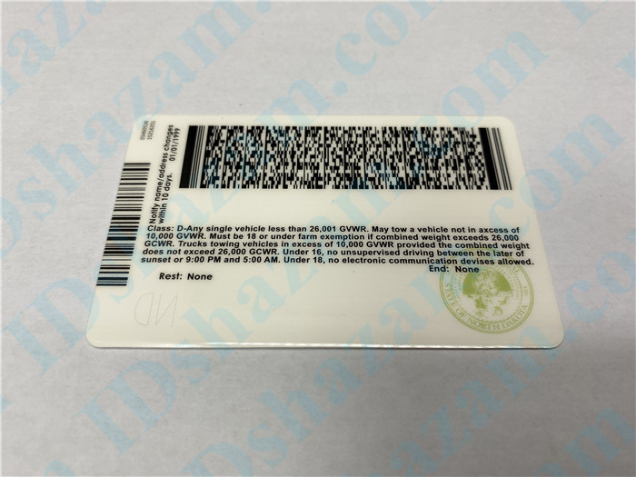Premium Scannable North Dakota State Fake ID Card Back Display