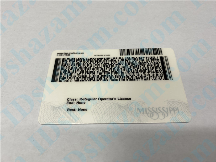 Premium Scannable Mississippi State Fake ID Card Back Display