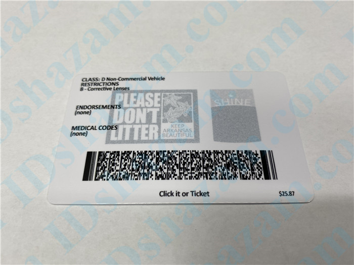 Premium Scannable Arkansas State Fake ID Card Back Display