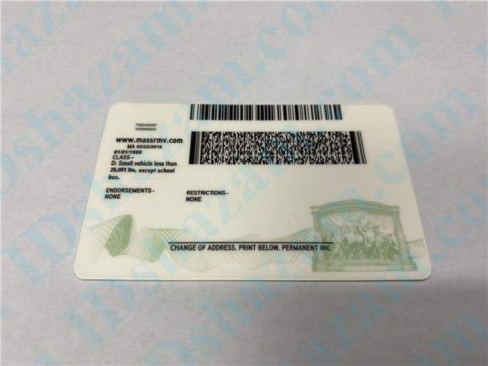 Premium Scannable Massachusetts State Fake ID Card Back Display