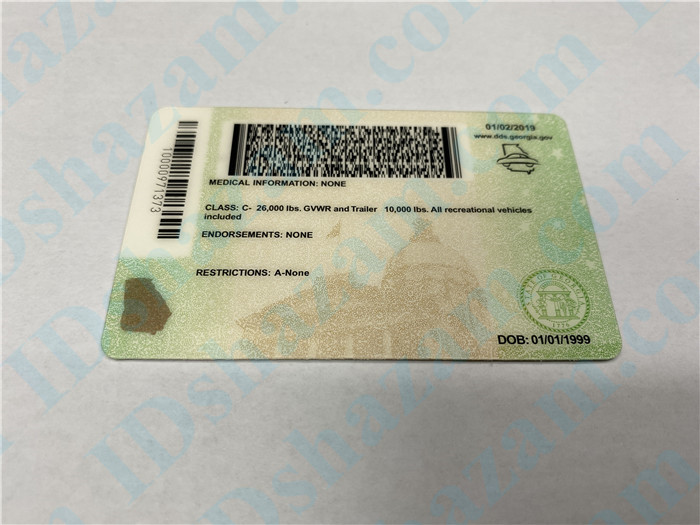 Premium Scannable New Georgia State Fake ID Card Back Display