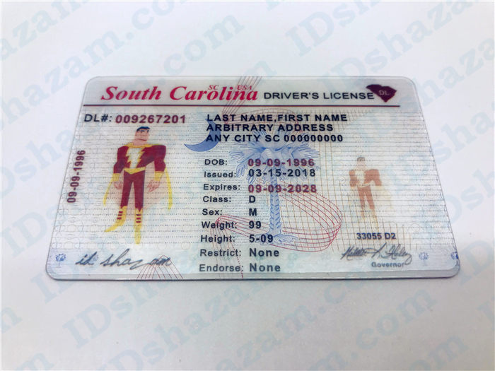 Premium Scannable South Carolina State Fake ID Card Positive Display