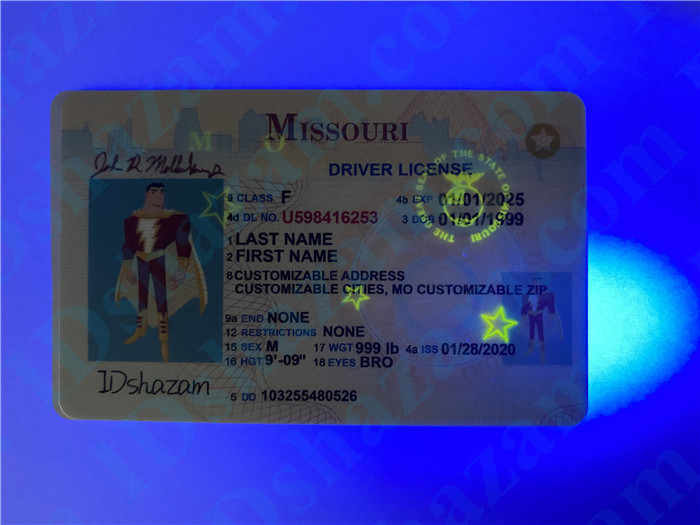 Premium Scannable Missouri State Fake ID Card UV Anti-Counterfeiting Layer