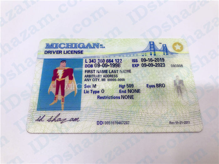 Premium Scannable Michigan State Fake ID Card Positive Display