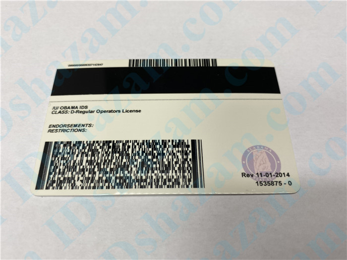 Premium Scannable Alabama State Fake ID Card Back Display