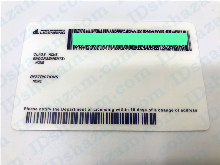 Premium Scannable Old Washington State Fake ID Card Back Display