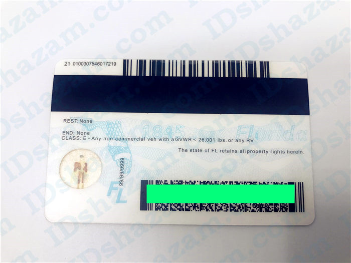 Premium Scannable Florida State Fake ID Card Back Display
