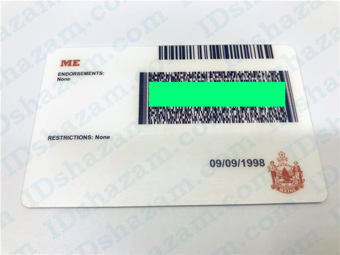Premium Scannable Maine State Fake ID Card Back Display