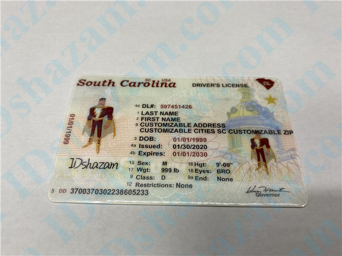 Premium Scannable New South Carolina State Fake ID Card Positive Display