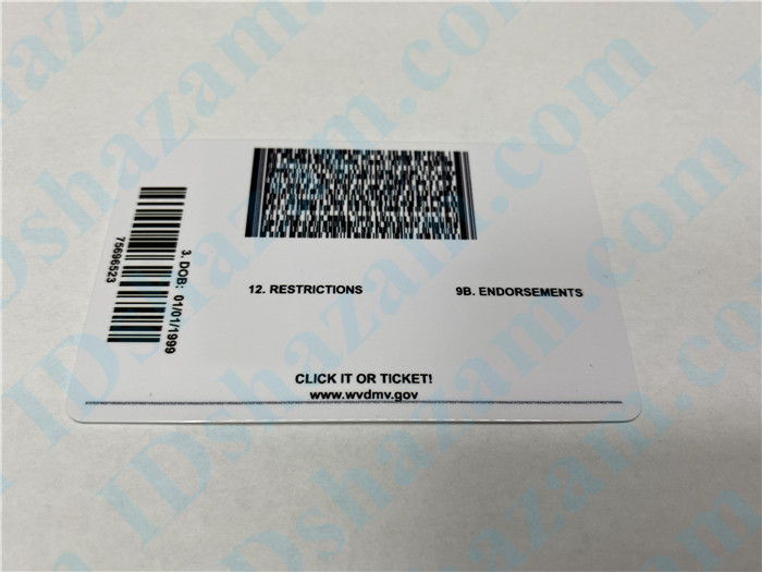 Premium Scannable West Virginia State Fake ID Card Back Display