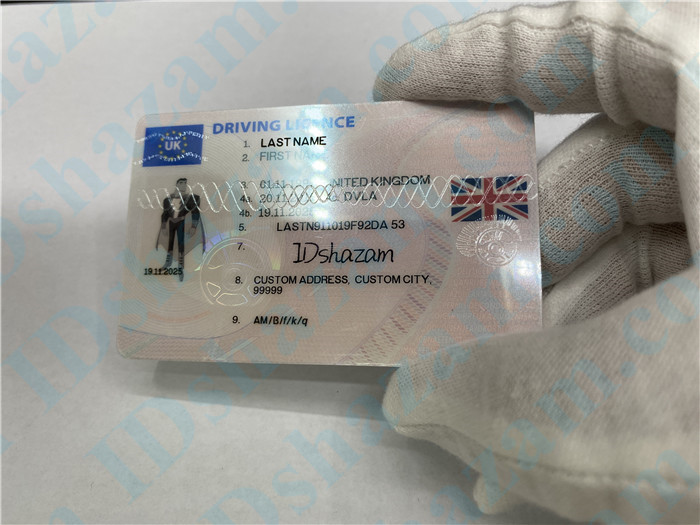 Premium Scannable United Kingdom Fake ID Card Surface Engraving and Hologram Display