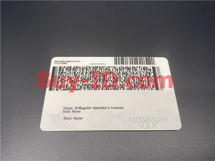 Premium Scannable Mississippi State Fake ID Card Back Display