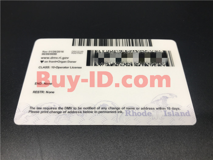Premium Scannable New Rhode Island State Fake ID Card Back Display