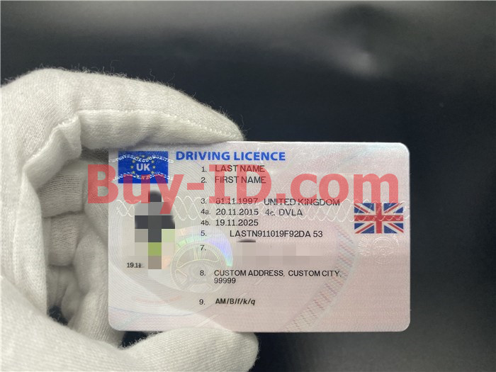 Premium Scannable United Kingdom Fake ID Card Hologram Display