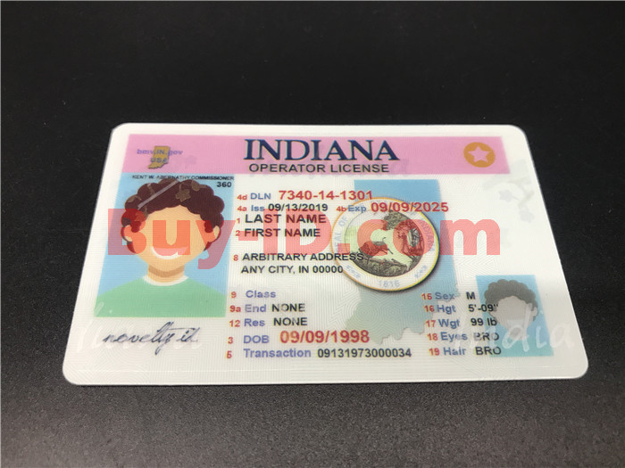 Premium Scannable Indiana State Fake ID Card Positive Display