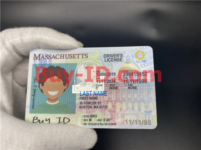 Premium Scannable Massachusetts State Fake ID Card Hologram Display