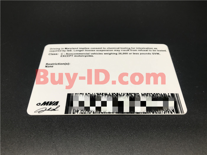 Premium Scannable Old Maryland State Fake ID Card Back Display