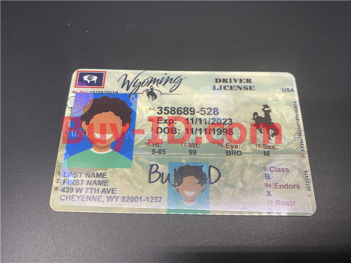 Premium Scannable Wyoming State Fake ID Card Positive Display
