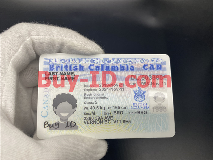 Premium Scannable Canada British Columbia Fake ID Card Hologram Display