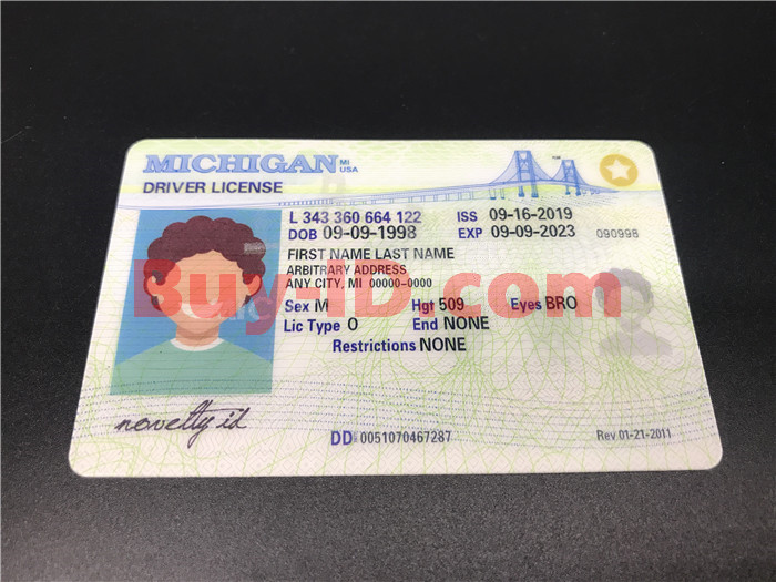 Premium Scannable Michigan State Fake ID Card Positive Display