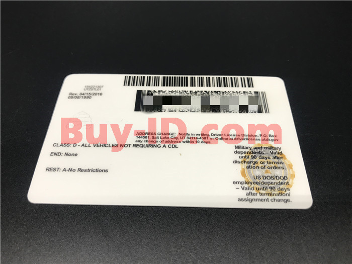 Premium Scannable Utah State Fake ID Card Back Display