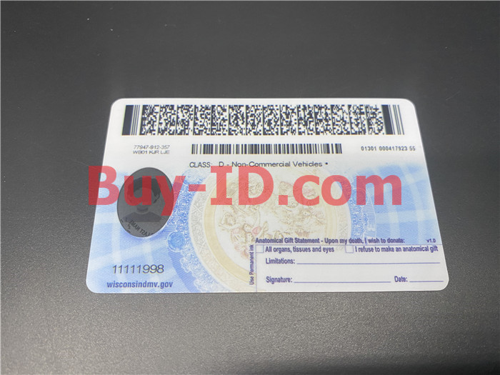Premium Scannable Wisconsin State Fake ID Card Back Display