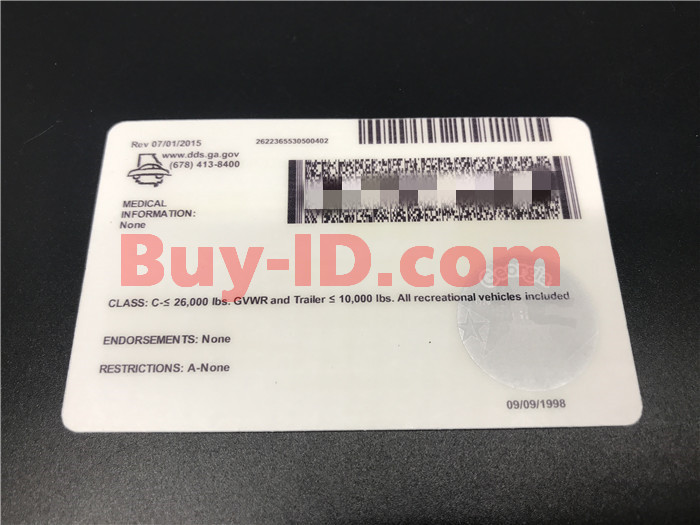 Premium Scannable Old Georgia State Fake ID Card Back Display