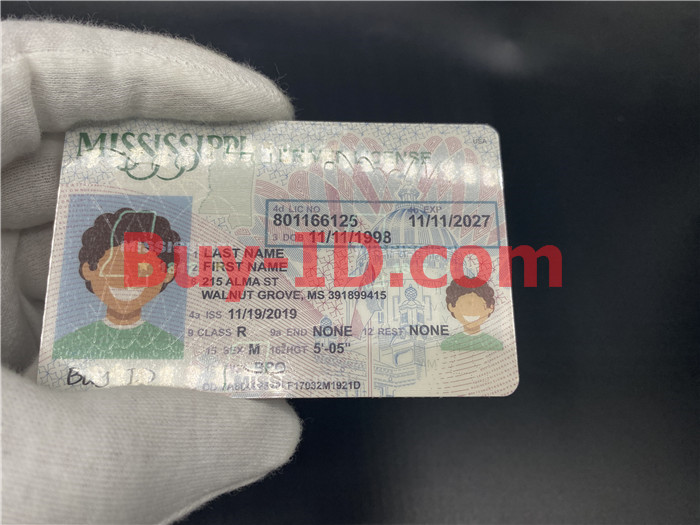 Premium Scannable Mississippi State Fake ID Card Hologram Display