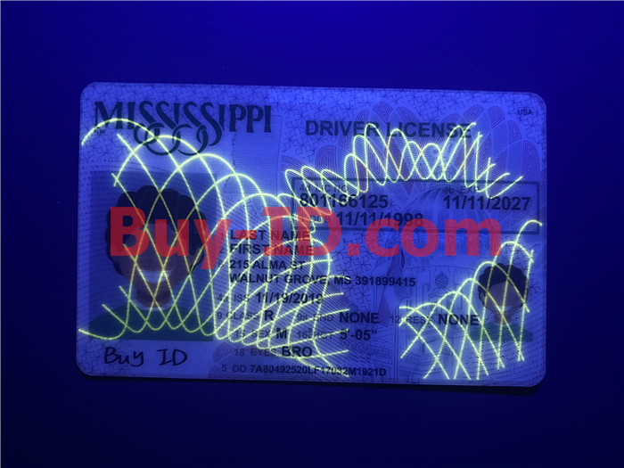 Premium Scannable Mississippi State Fake ID Card UV Anti-Counterfeiting Layer