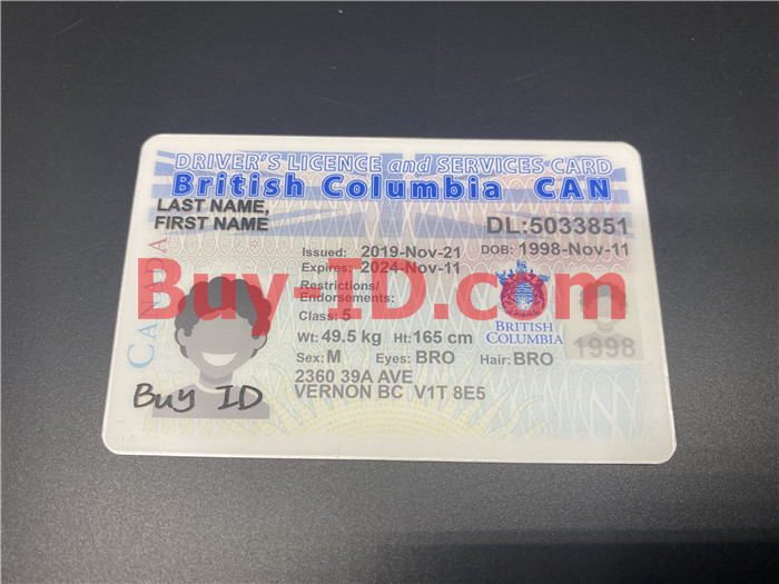 Premium Scannable Canada British Columbia Fake ID Card Positive Display