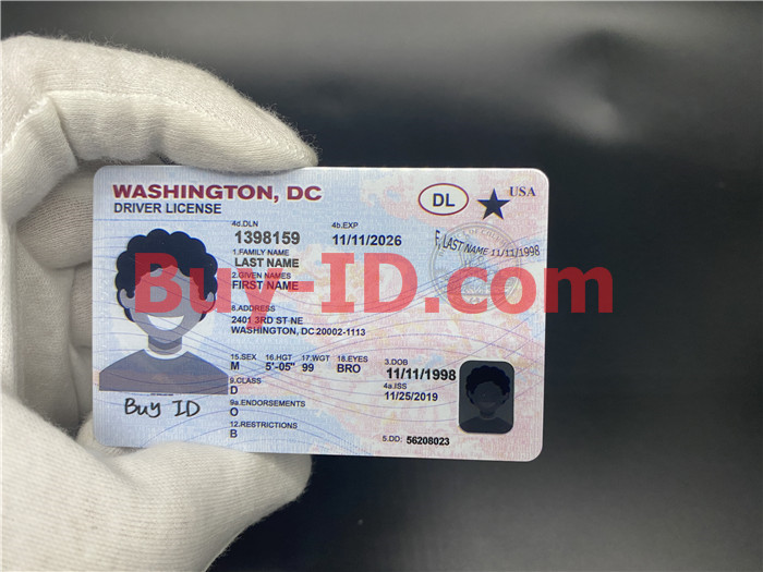 Premium Scannable Washington DC State Fake ID Card Hologram Display